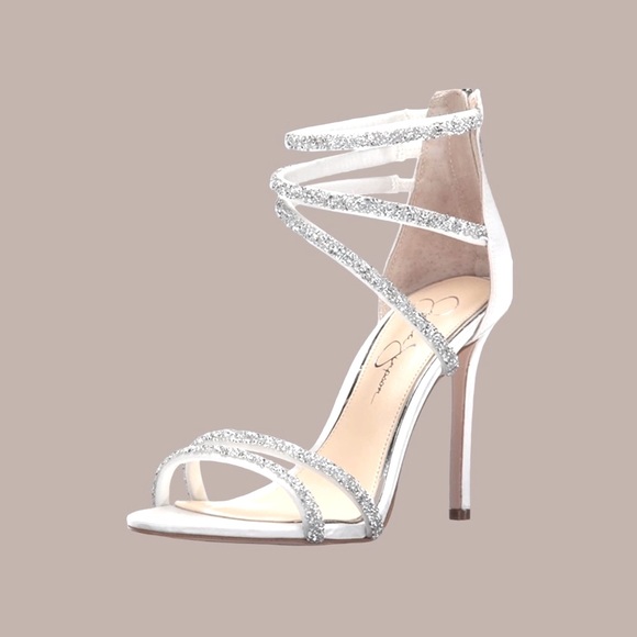 New Jessica Simpson Jamalee White Satin Beaded Rhinestone Stiletto Sanda… - Picture 5 of 10
